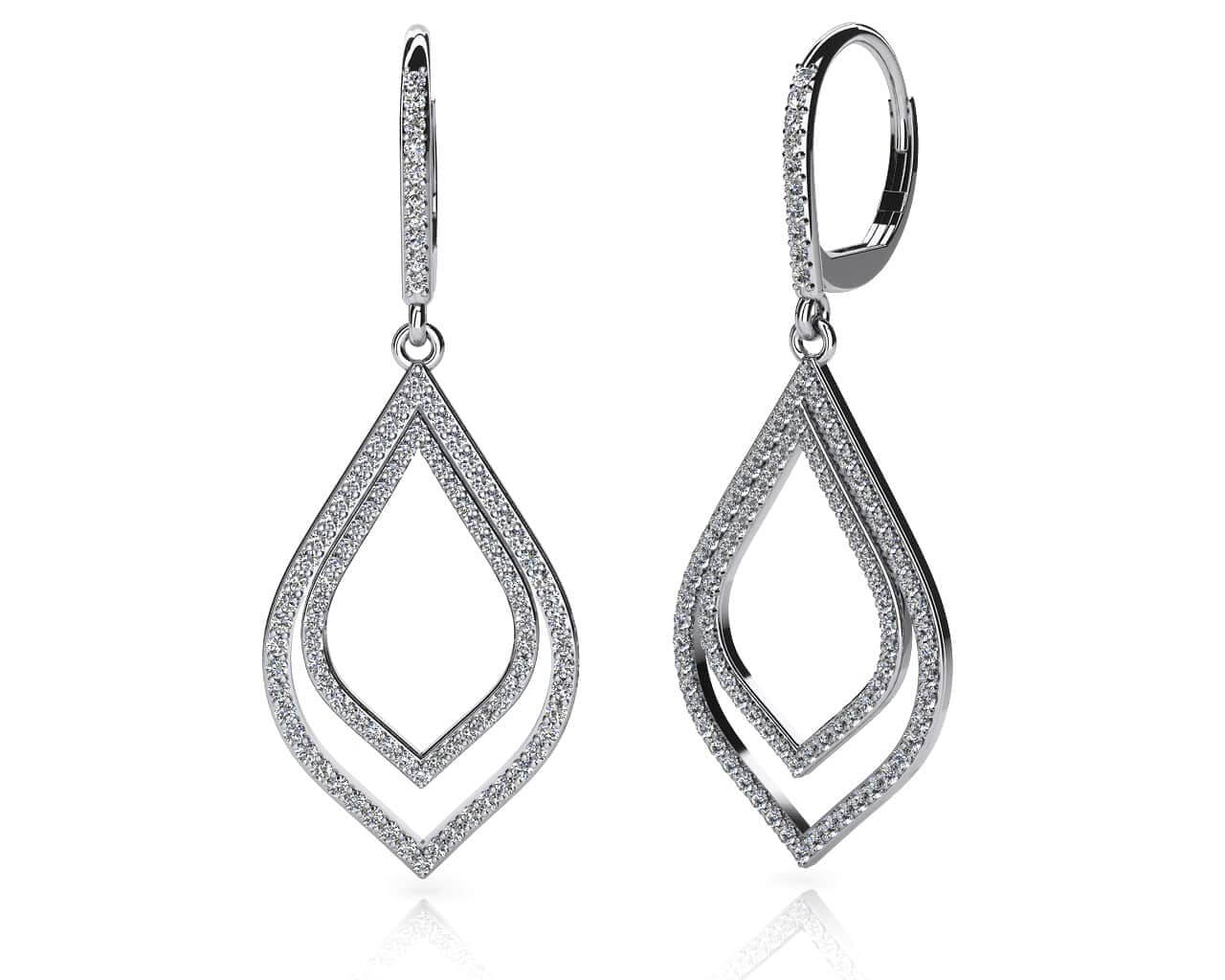Open Double Leaf Diamond Drop Earrings Diamond with 1.22 ct.(finished) 1.0mm, 1.1mm